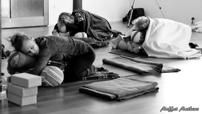 BnW_Supported Childs Pose_Moffat Yoga Mini Retreats with Melissa Gardiner